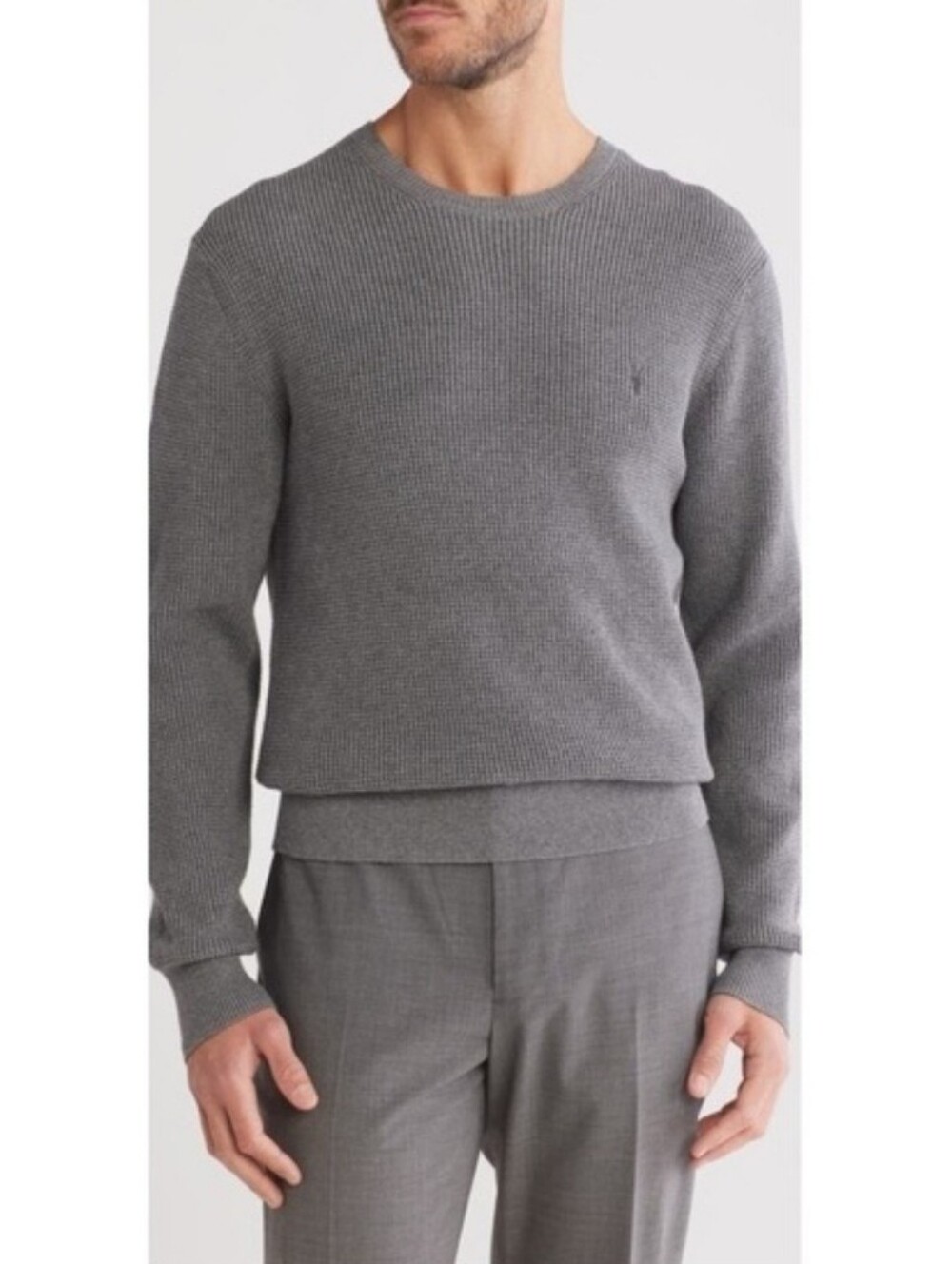All Saints gray cotton textured crewneck sweater